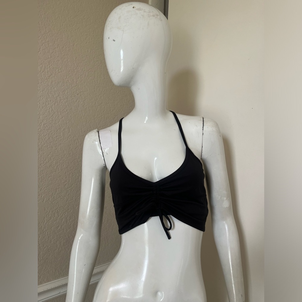 PLAYGROUND ACTIVE NEW! Black Ruched Tied Front Racerback Cropped Tank Top Sz S
